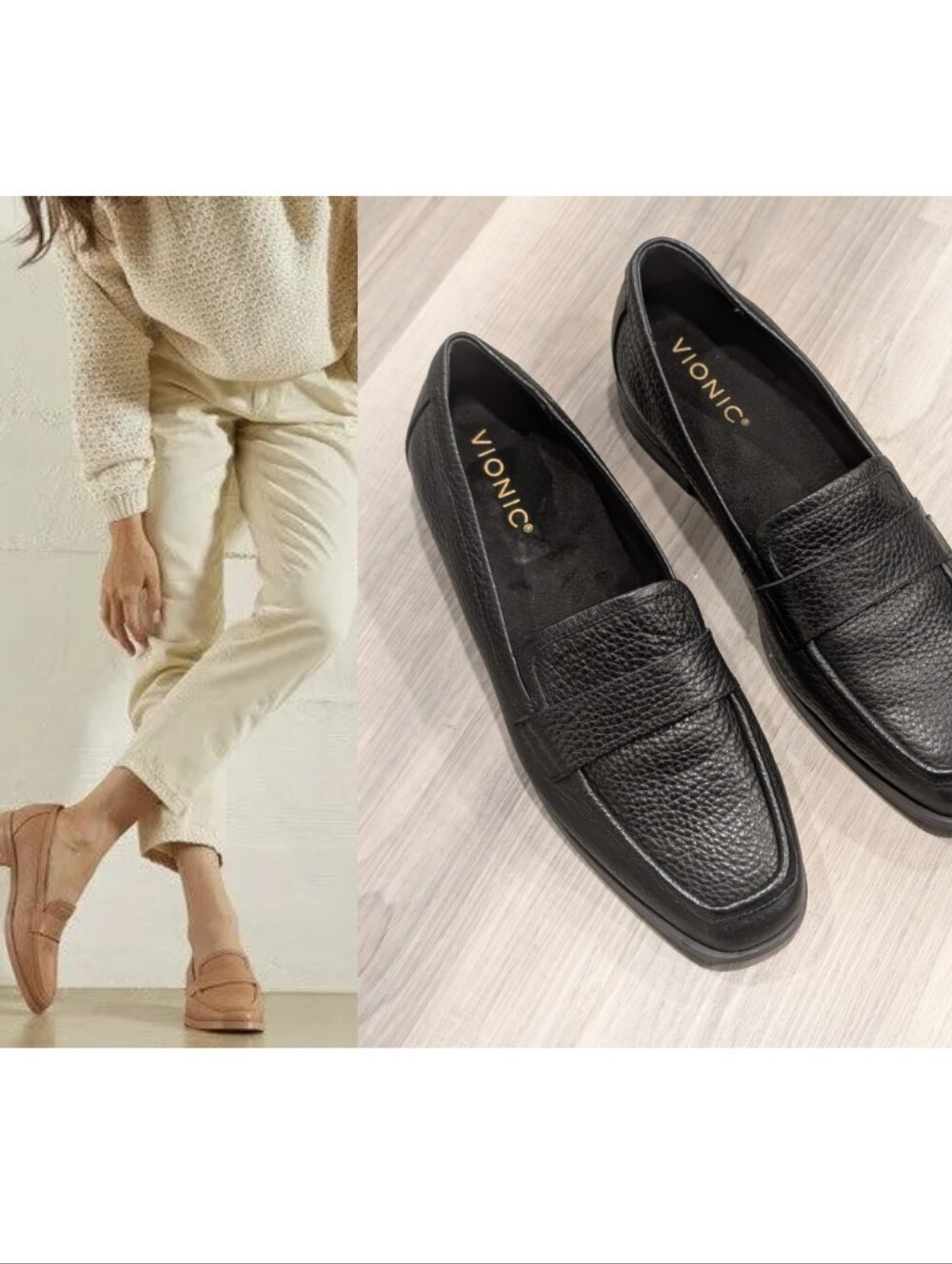 Vionic | Sellah Pebbled Leather Penny Loafers In Black
